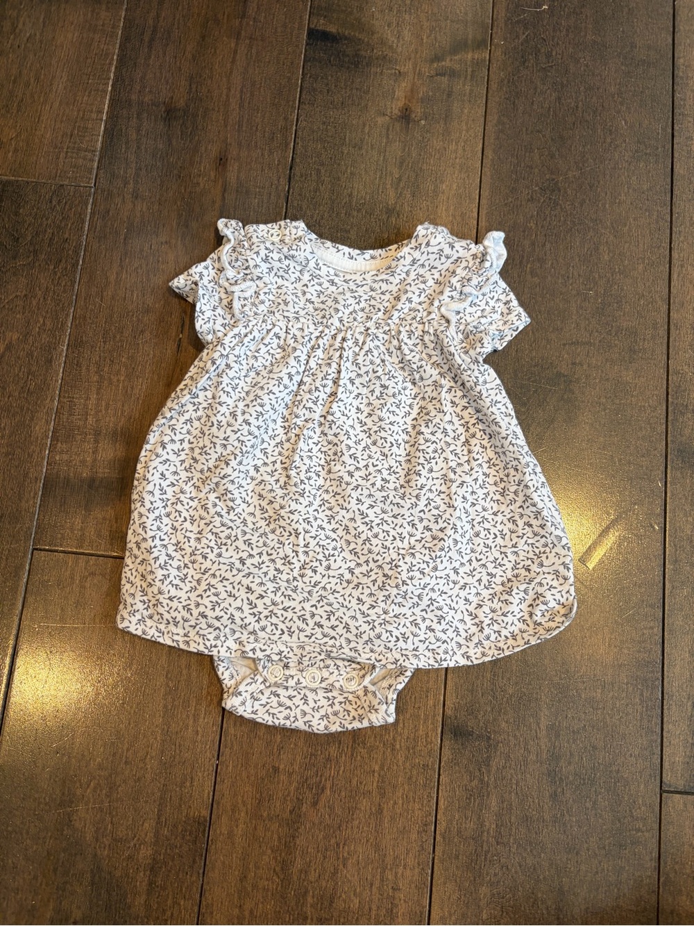 H&M White and Navy Floral Dress-Style Bodysuit, 1-2 month